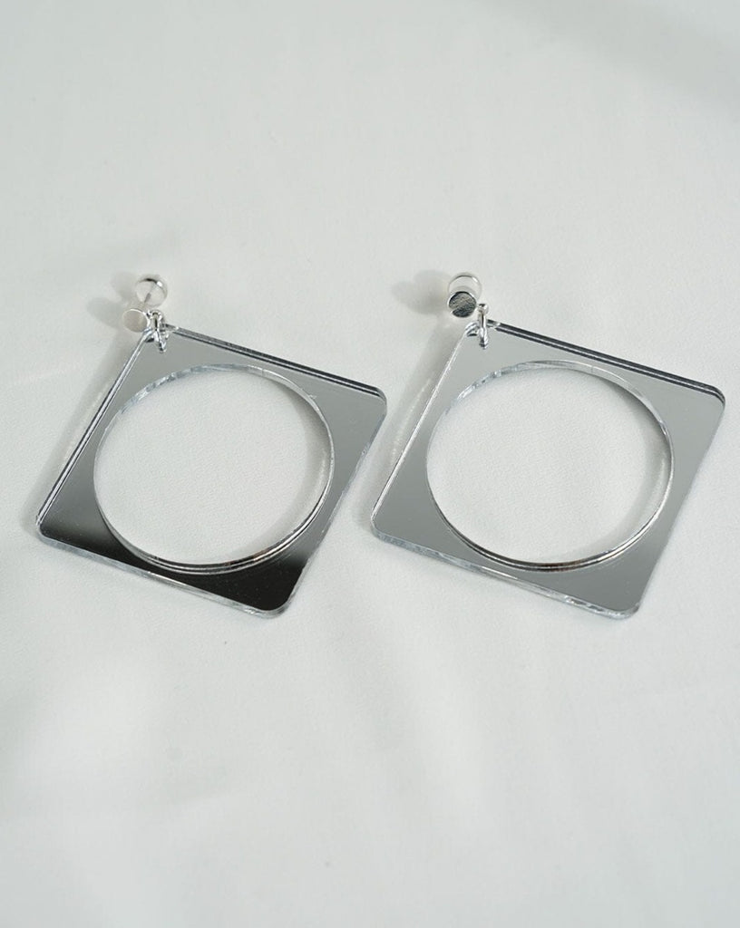 3" Circle Square Earrings - Silver Earrings ISLYNYC