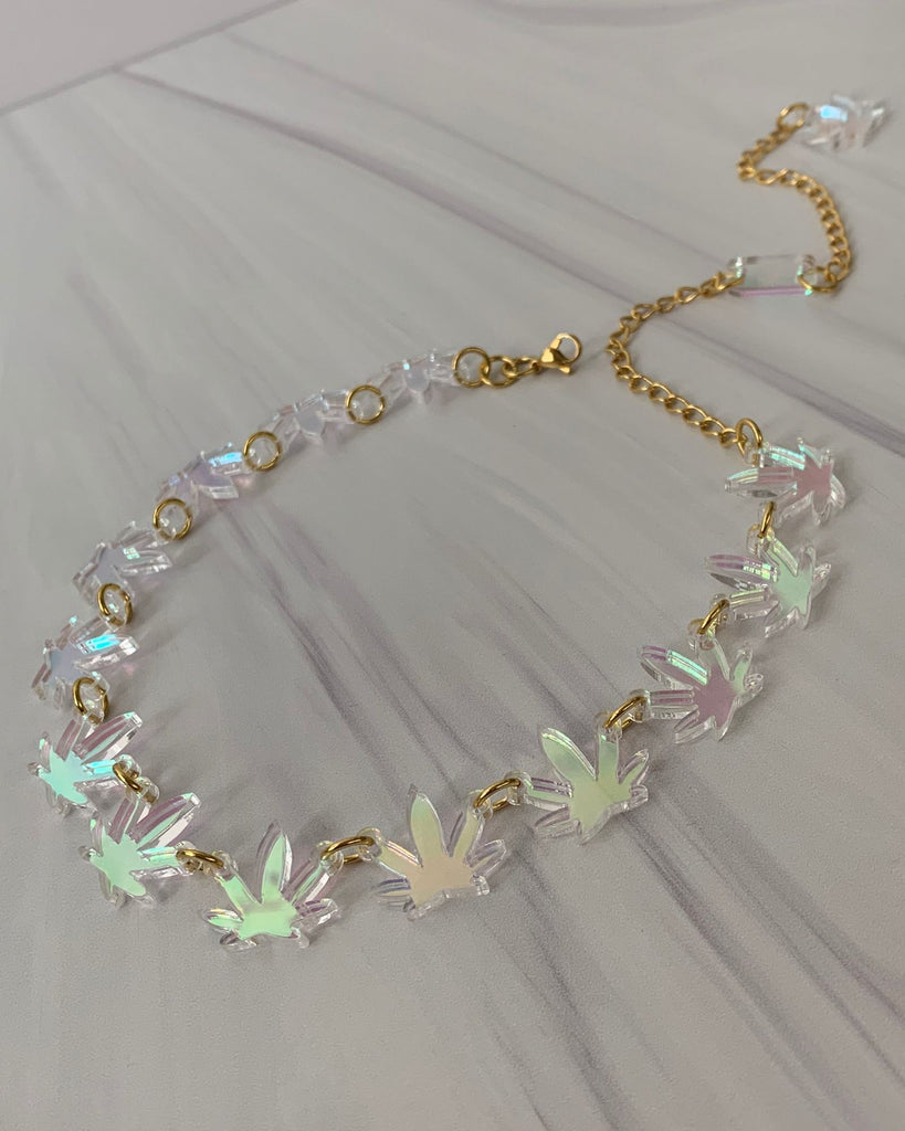 420 Leaf Charm Choker/Necklace - Iridescent Necklaces ISLYNYC