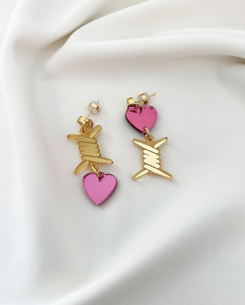 Barbed Wire Earrings - Pink & Gold Earrings ISLYNYC 