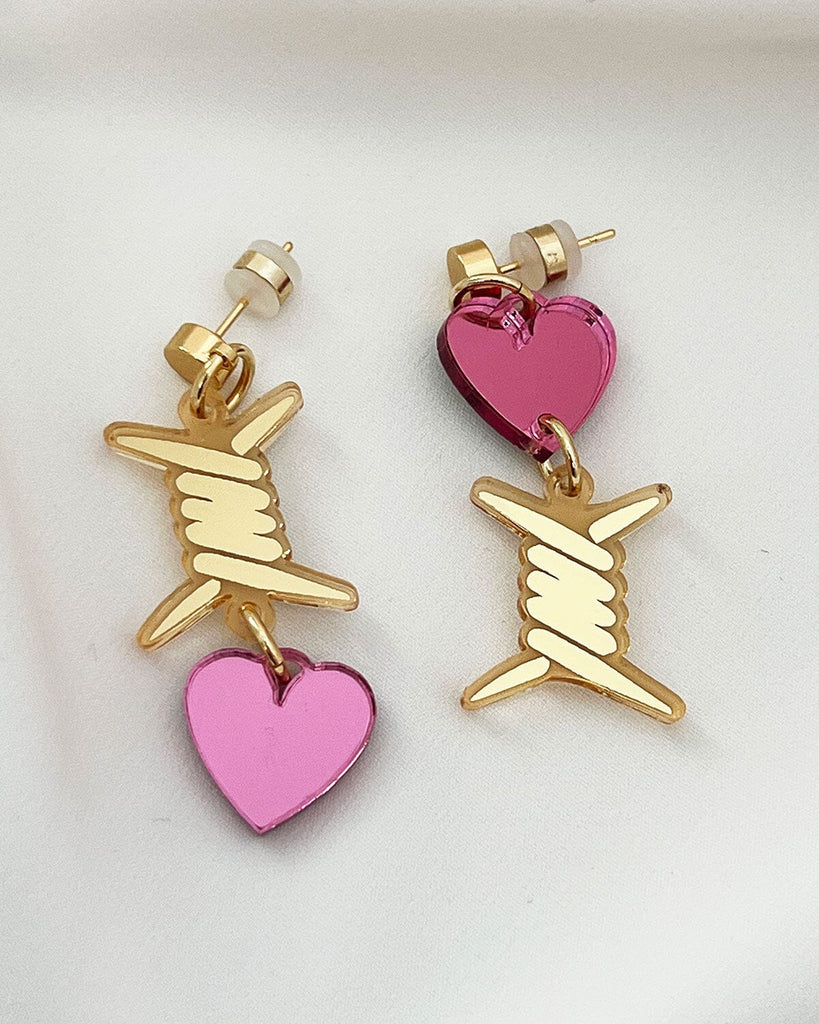 Barbed Wire Earrings - Pink & Gold Earrings ISLYNYC 
