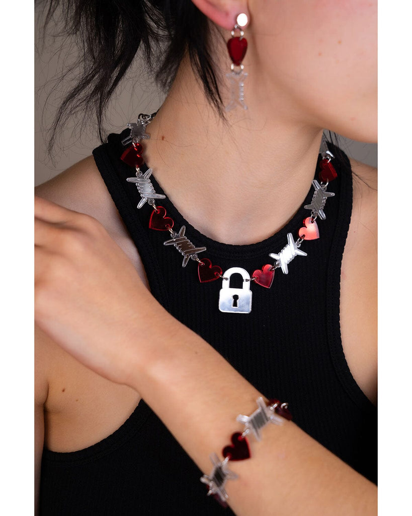 Barbed Wire Necklace - Red & Silver Necklaces ISLYNYC 