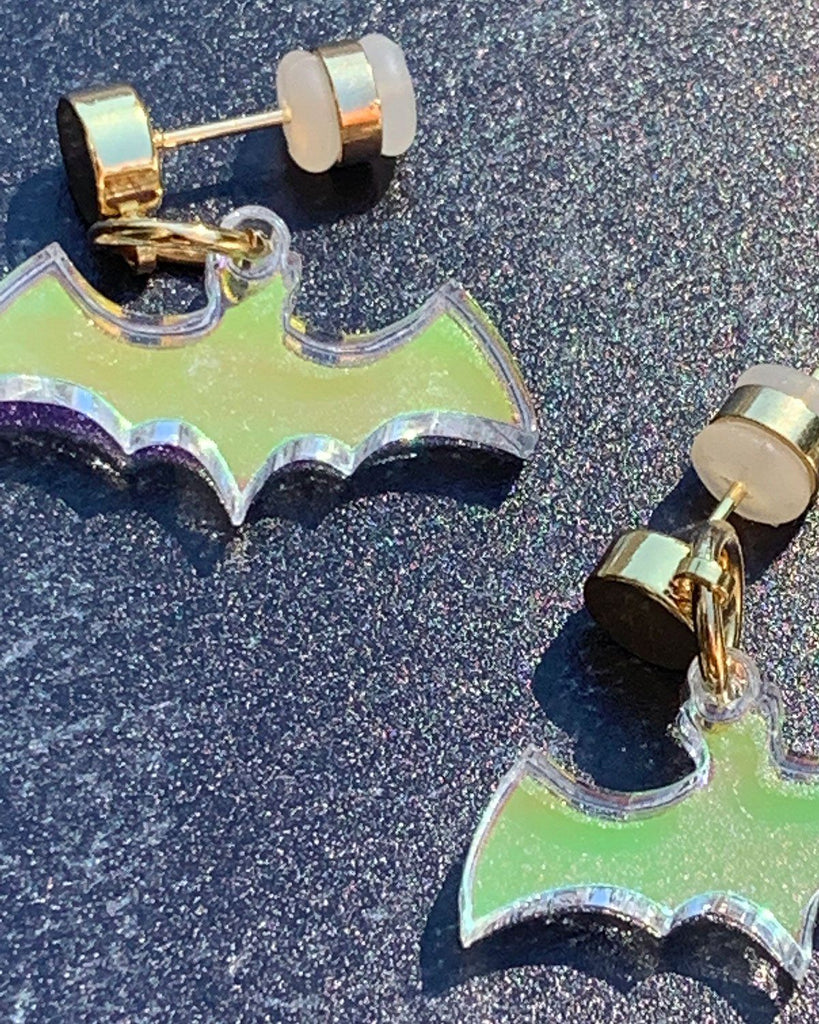 Bat Charm Earrings - Iridescent - Halloween 2021 EARRINGS ISLYNYC