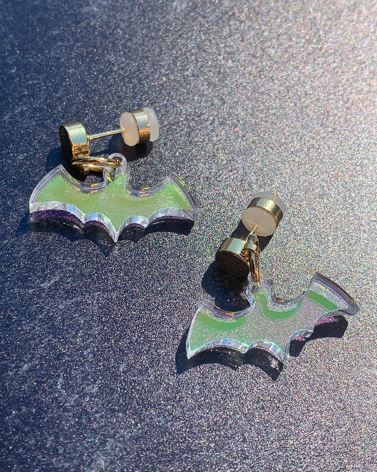 Bat Charm Earrings - Iridescent - Halloween 2021 EARRINGS ISLYNYC