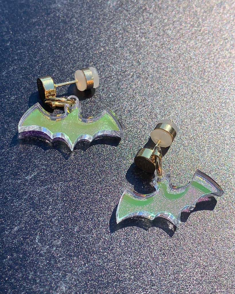 Bat Charm Earrings - Iridescent - Halloween 2021 EARRINGS ISLYNYC 