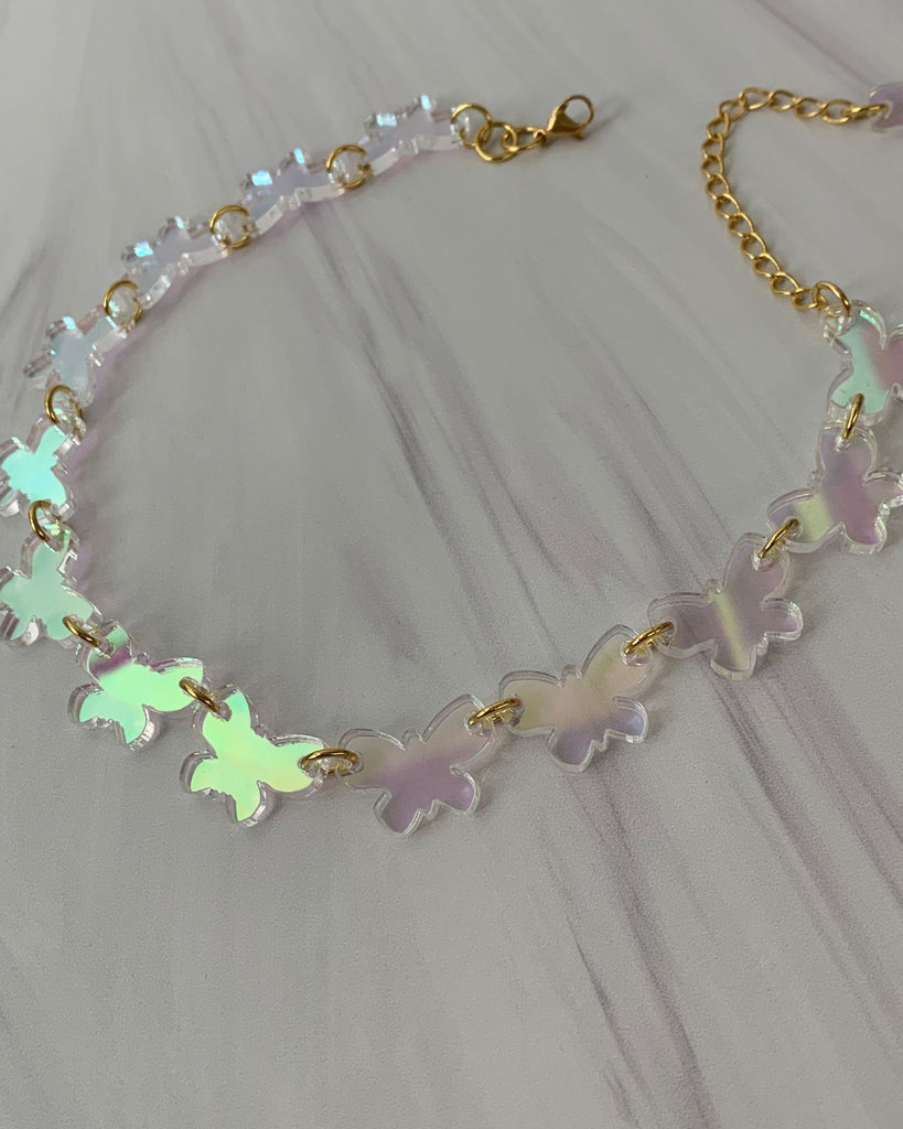 Butterfly Charm Choker/Necklace - Iridescent Necklaces ISLYNYC 