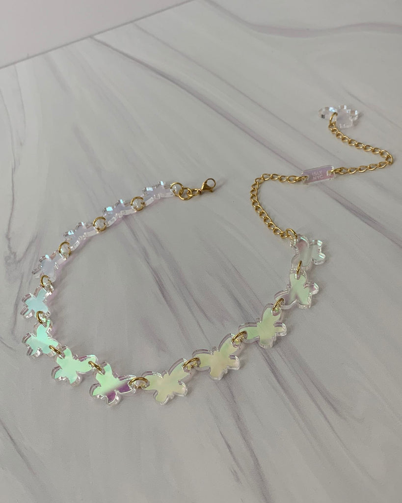 Butterfly Charm Choker/Necklace - Iridescent Necklaces ISLYNYC 