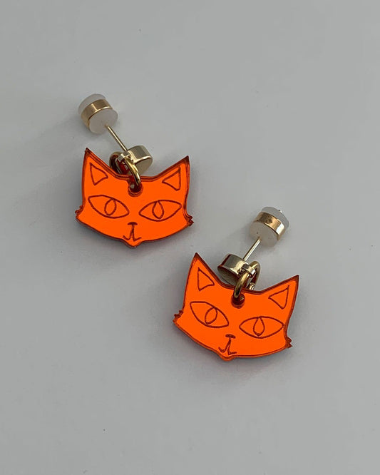 Cat Charm Earrings - Orange Mirror Earrings ISLYNYC