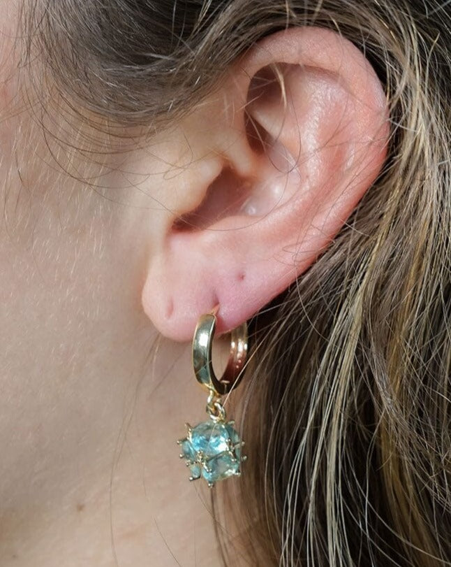 Crystal Ball Hoops - Ice Blue Earrings ISLYNYC