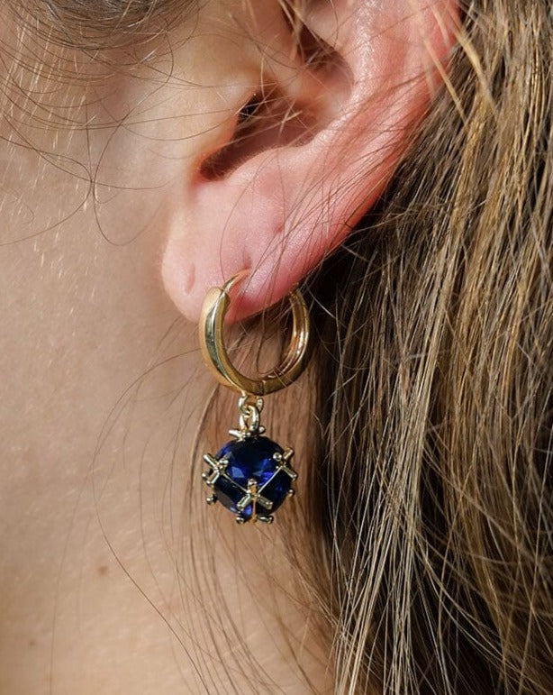 Crystal Ball Hoops - Indigo Earrings ISLYNYC