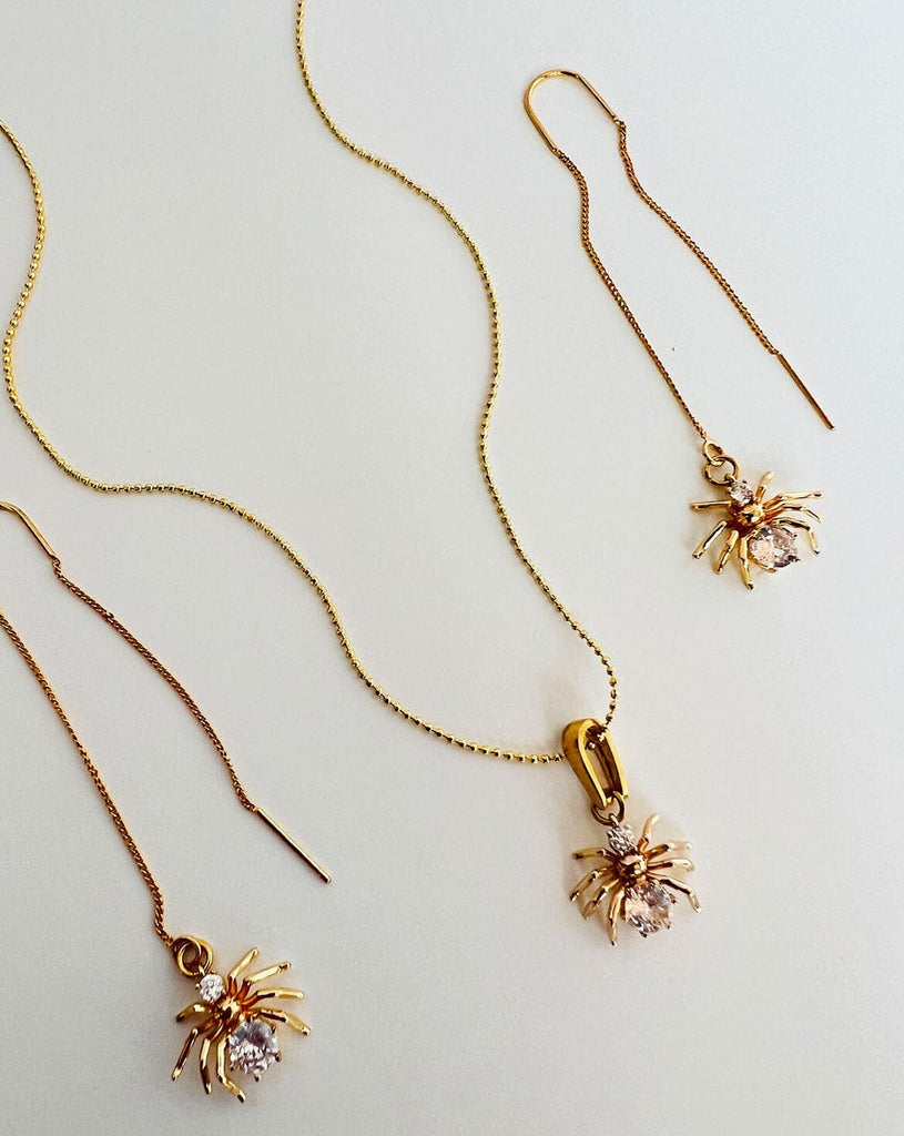 Dangling Spider Earrings - Gold Earrings ISLYNYC 