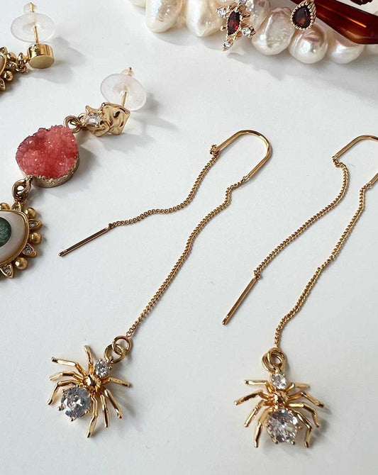 Dangling Spider Earrings - Gold Earrings ISLYNYC