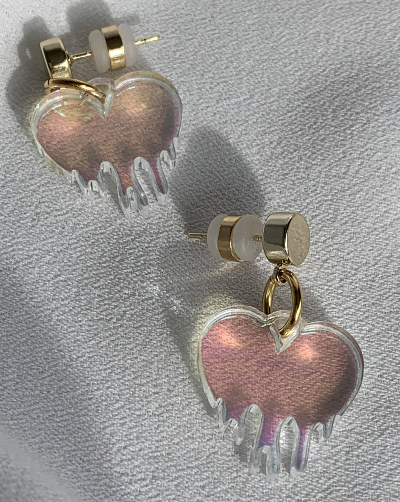 Dripping Heart Charm Earrings - Iridescent Earrings ISLYNYC 