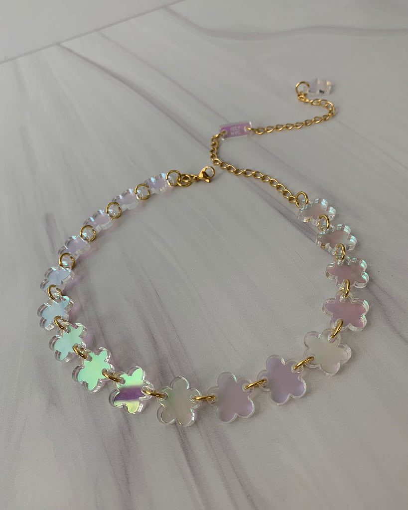 Flower Charm Choker/Necklace - Iridescent Necklaces ISLYNYC 