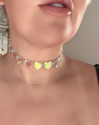 Heart Charm Choker - Iridescent/Silver Necklaces ISLYNYC