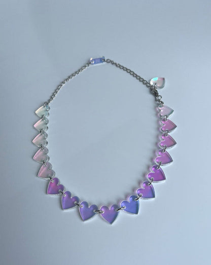 Heart Charm Choker - Iridescent/Silver Necklaces ISLYNYC