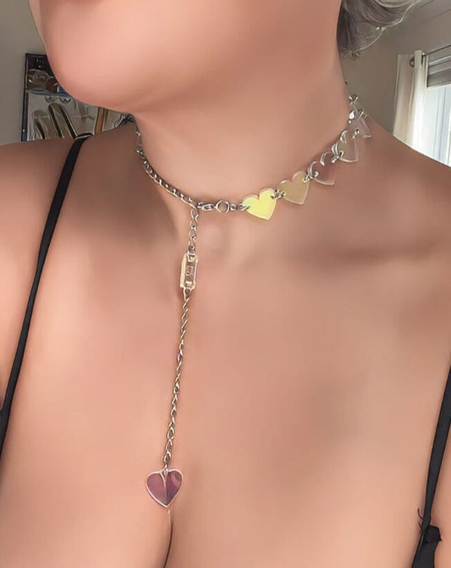 Heart Charm Choker - Iridescent/Silver Necklaces ISLYNYC