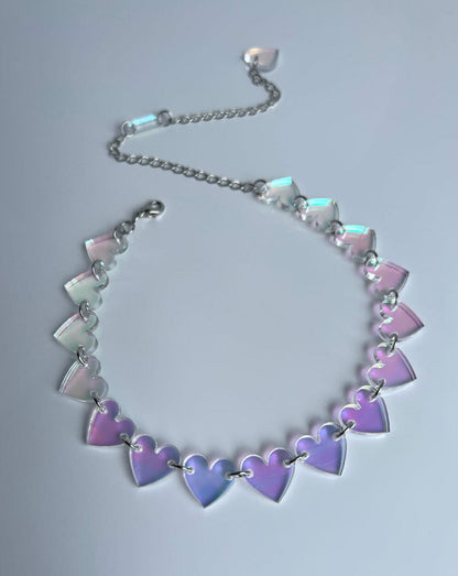 Heart Charm Choker - Iridescent/Silver Necklaces ISLYNYC