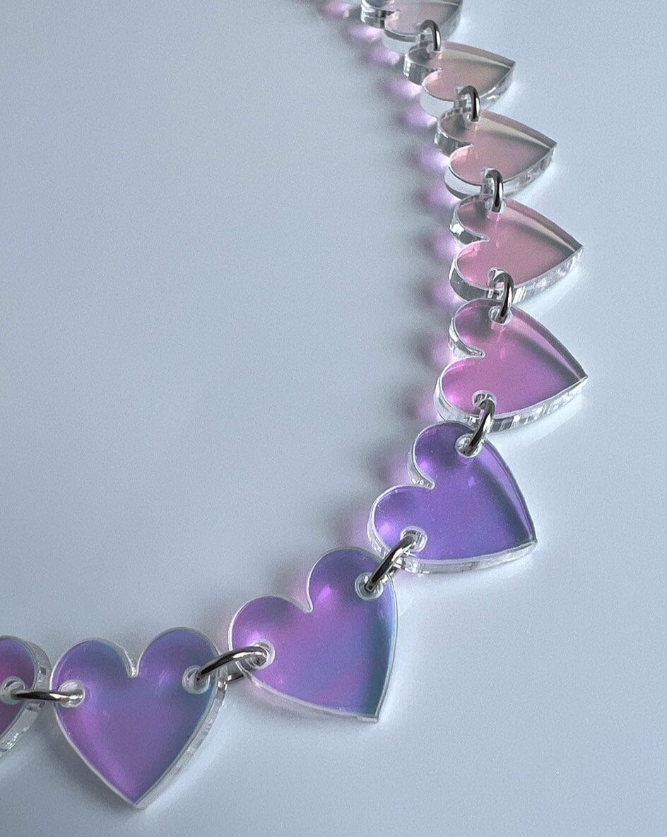 Heart Charm Choker - Iridescent/Silver Necklaces ISLYNYC