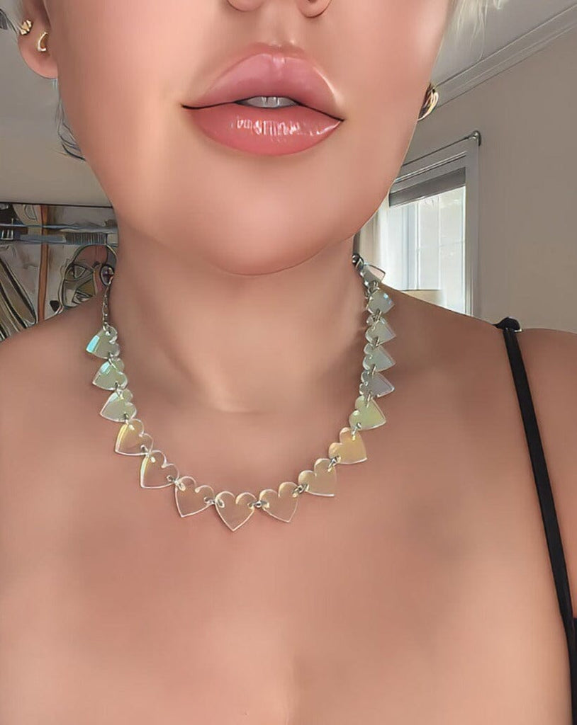Heart Charm Choker - Iridescent/Silver Necklaces ISLYNYC