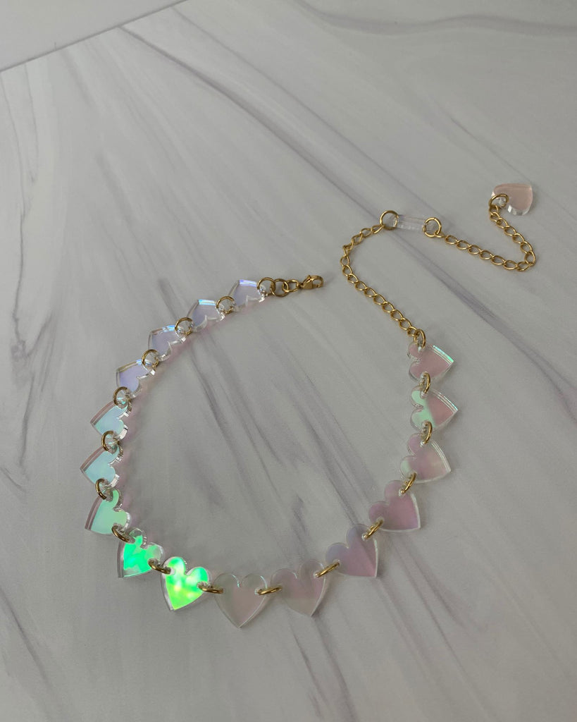 Heart Charm Choker/Necklace - Iridescent Necklaces ISLYNYC 