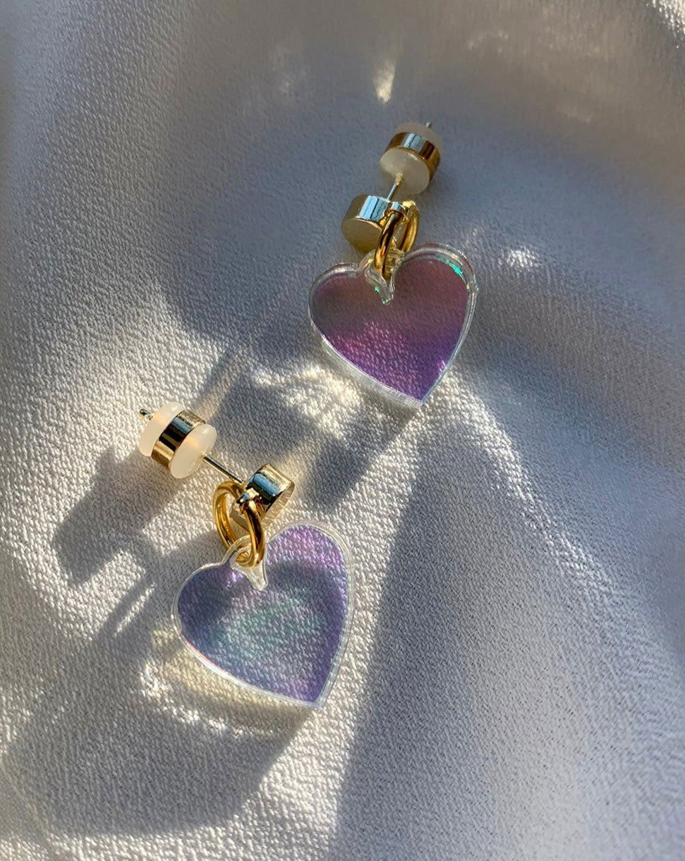 HEART CHARM EARRINGS - IRIDESCENT Earrings ISLYNYC