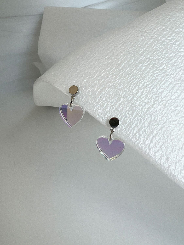 Heart Charm Earrings - Iridescent/Silver Earrings ISLYNYC 