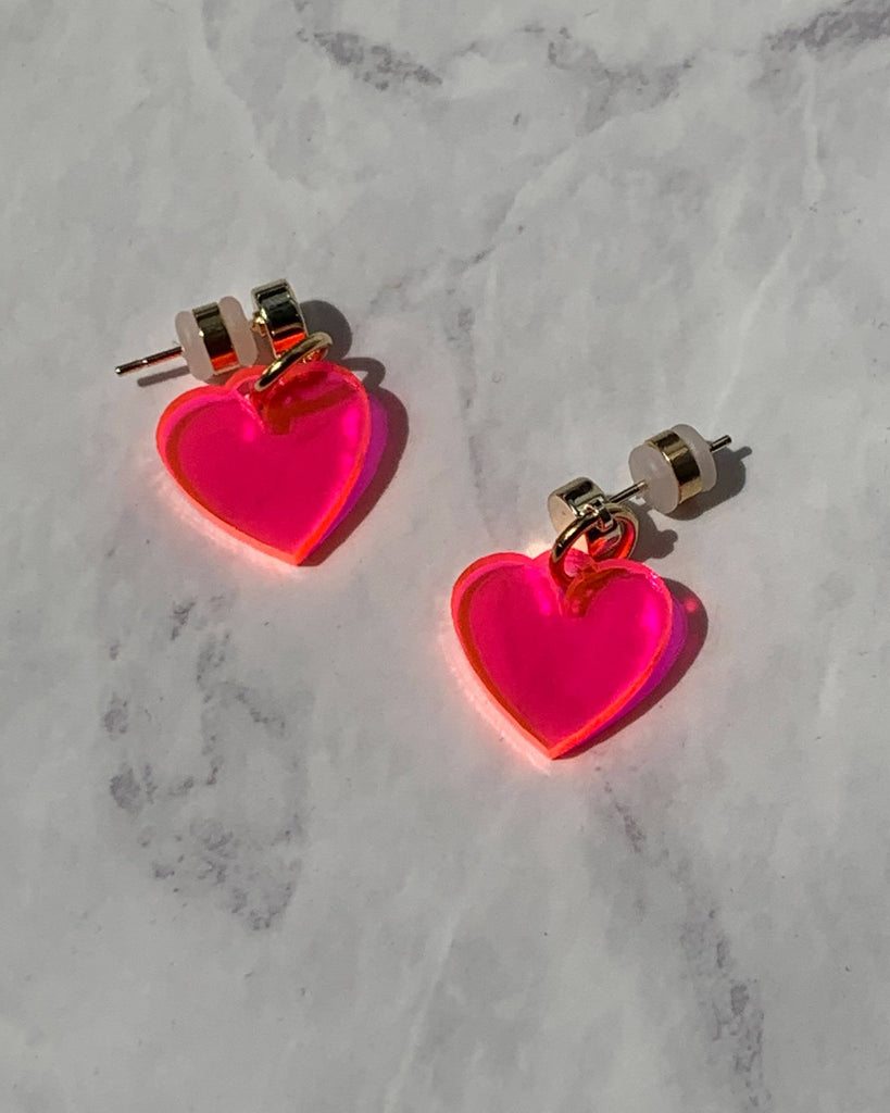 Heart Charm Earrings - Neon Pink Earrings ISLYNYC 