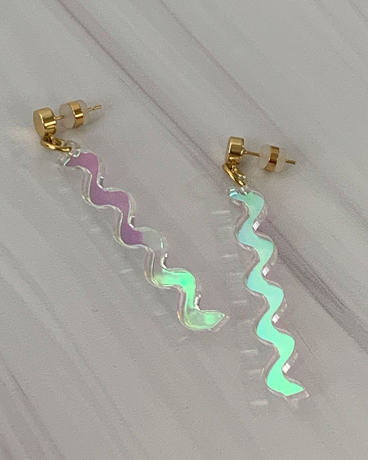 Long Squiggle Earrings - Iridescent EARRINGS ISLYNYC 