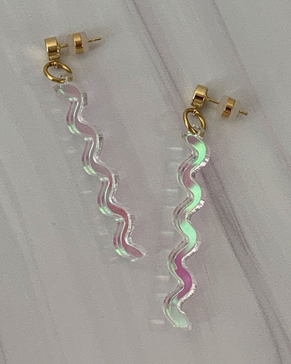 Long Squiggle Earrings - Iridescent EARRINGS ISLYNYC 