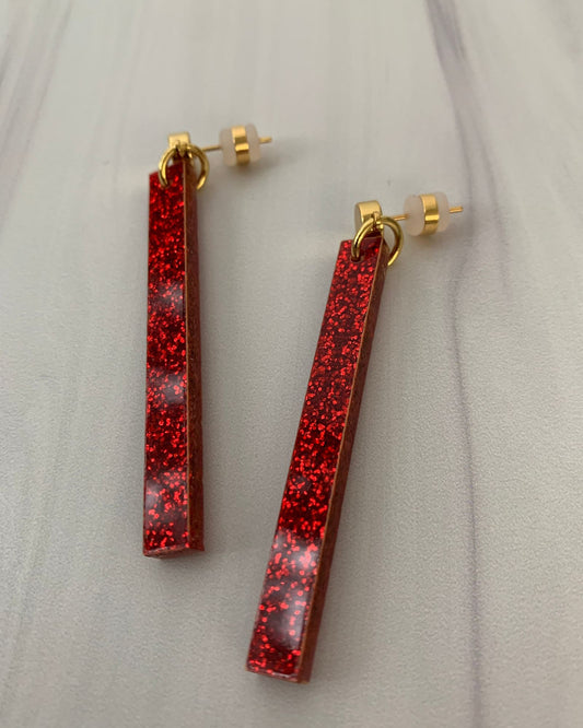 Long Stick Earrings - Glittered Red Earrings ISLYNYC