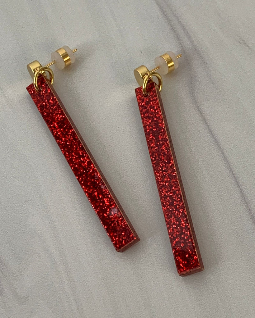 Long Stick Earrings - Glittered Red Earrings ISLYNYC 