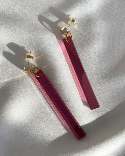 Long Stick Earrings - Pink Mirror Earrings ISLYNYC