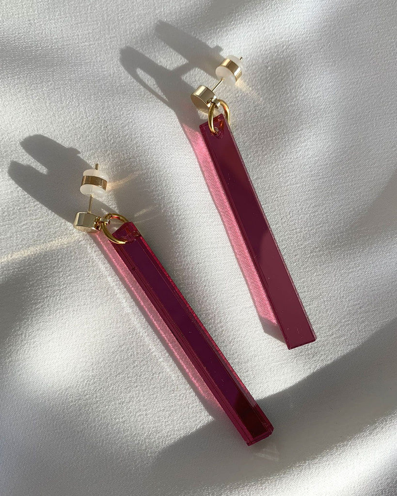 Long Stick Earrings - Pink Mirror Earrings ISLYNYC 