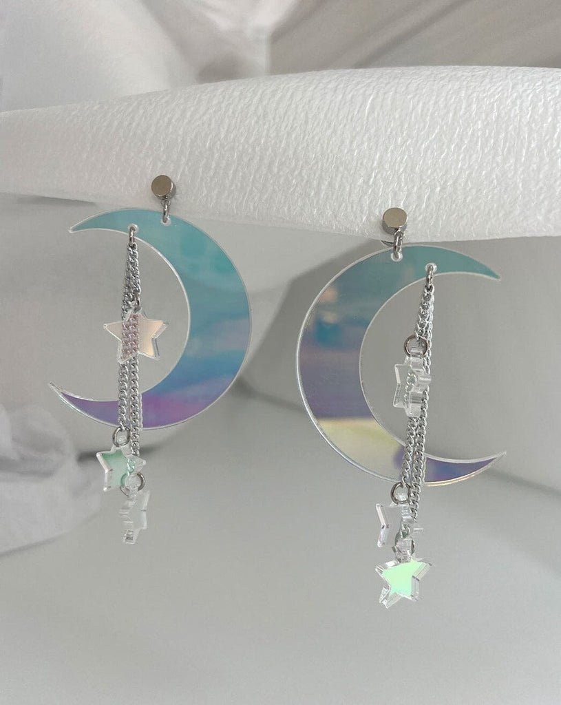 Moon & Stars Earrings - Iridescent/Silver Earrings ISLYNYC 