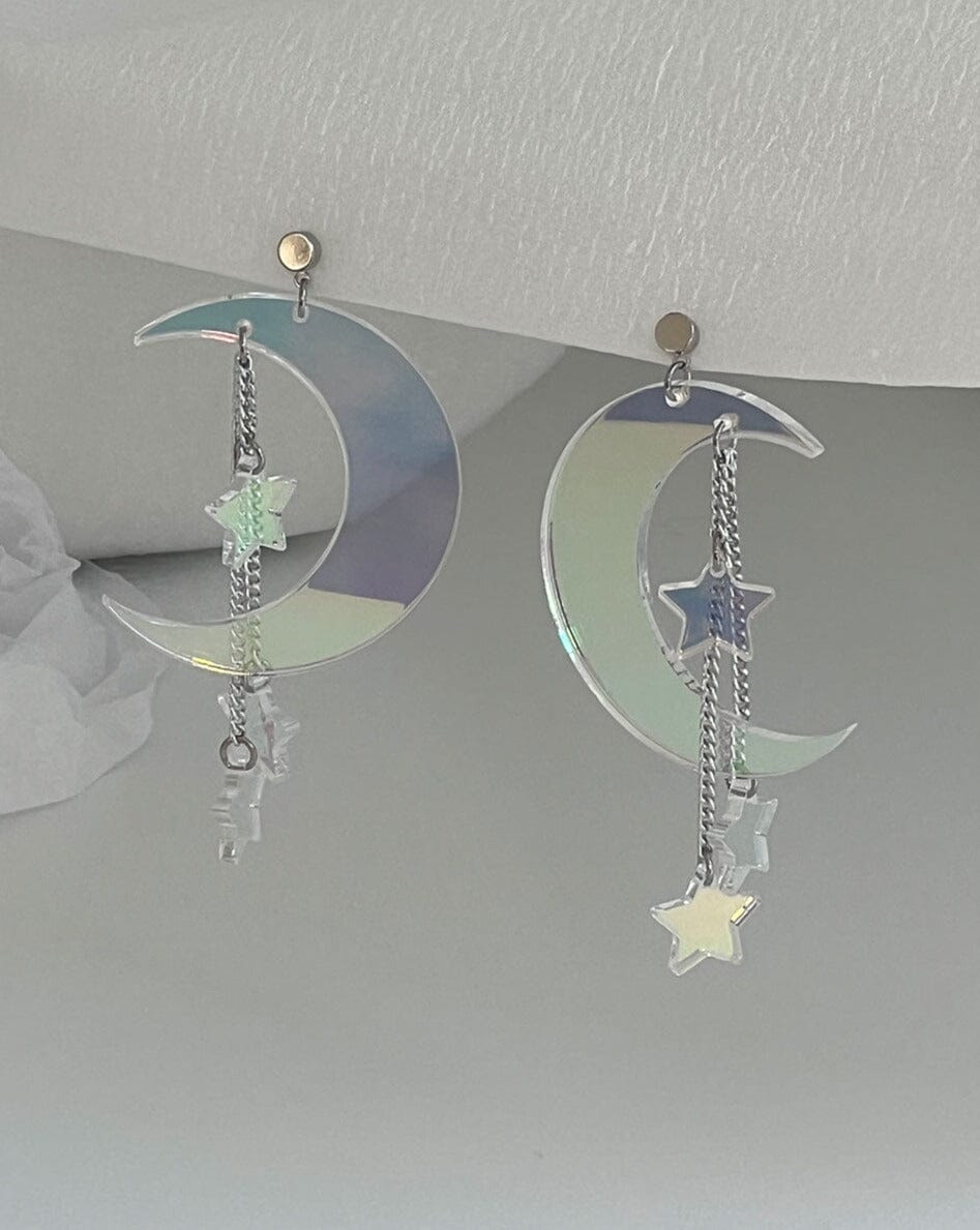 Moon & Stars Earrings - Iridescent/Silver Earrings ISLYNYC 