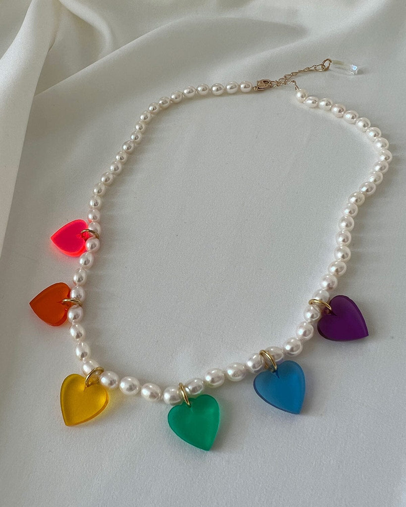 Rainbow Heart Pearl Necklace Necklaces ISLYNYC 