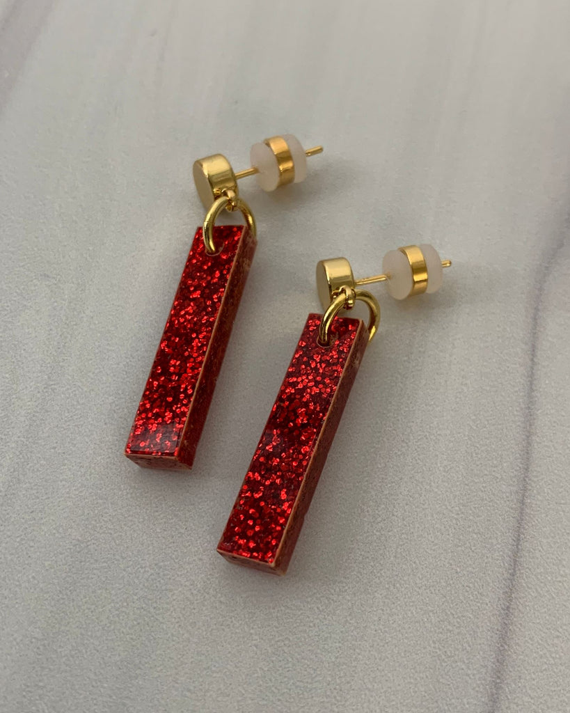 Short Stick Earrings - Glittered Red Earrings ISLYNYC 