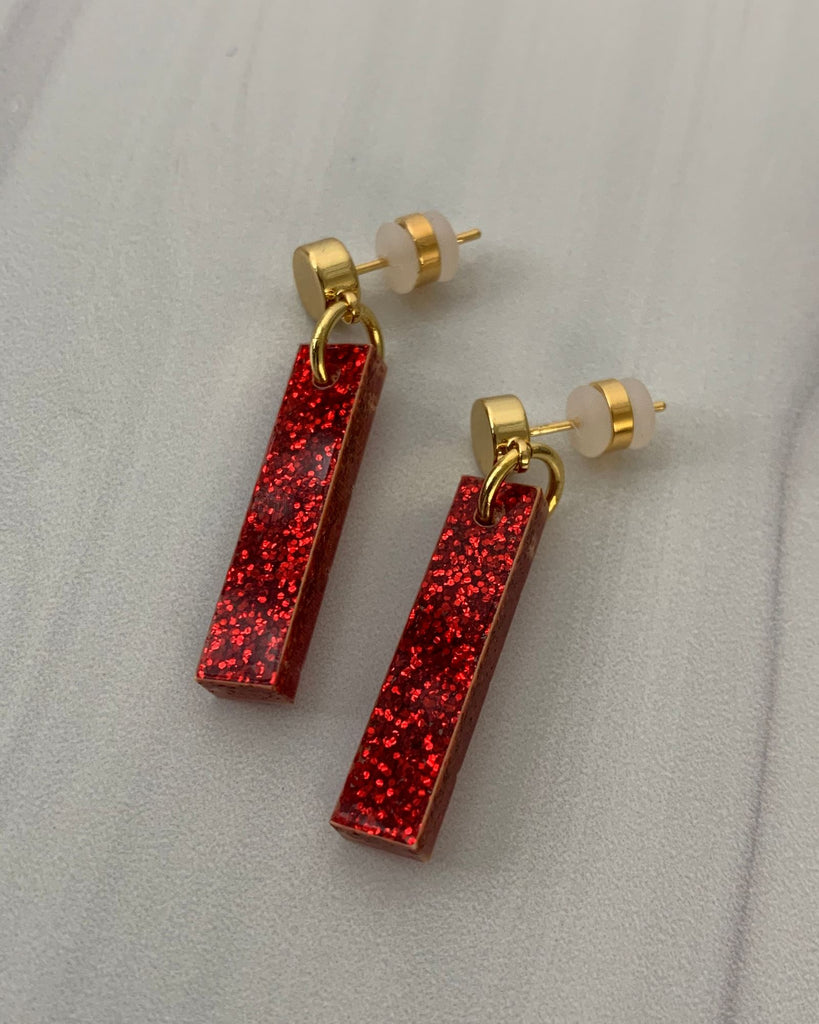 Short Stick Earrings - Glittered Red Earrings ISLYNYC 