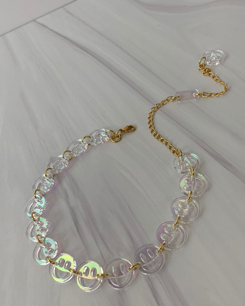 Smiley Charm Choker/Necklace - Iridescent Necklaces ISLYNYC 
