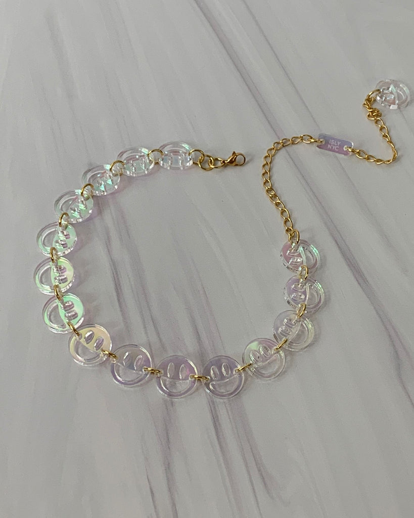Smiley Charm Choker/Necklace - Iridescent Necklaces ISLYNYC 