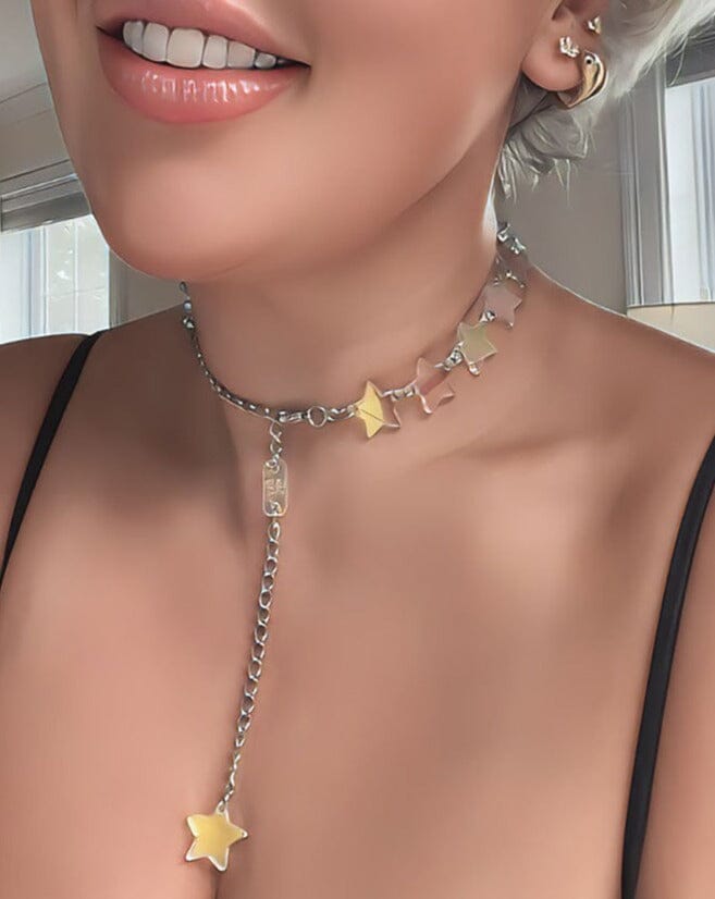 Star Charm Choker - Iridescent/Silver Necklaces ISLYNYC 
