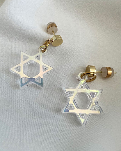 Star of David Charm Earrings - Iridescent EARRINGS ISLYNYC