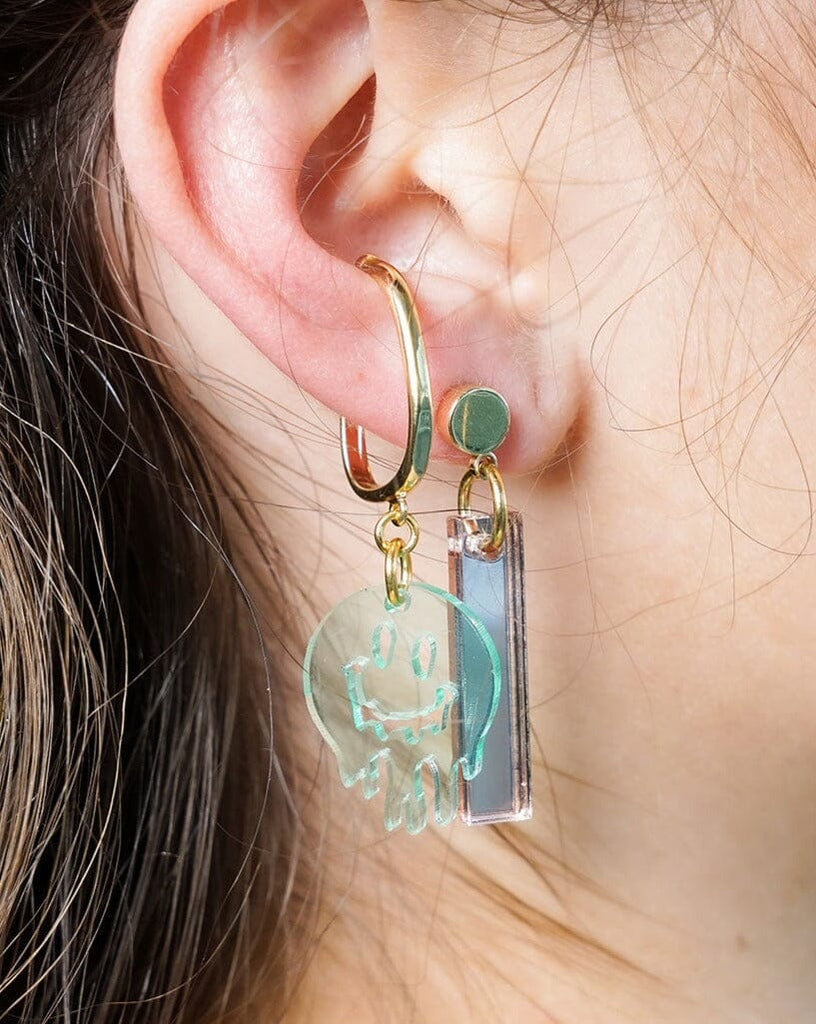 Thin Ear Cuff - Glass Green Melting Smiley Earrings ISLYNYC 
