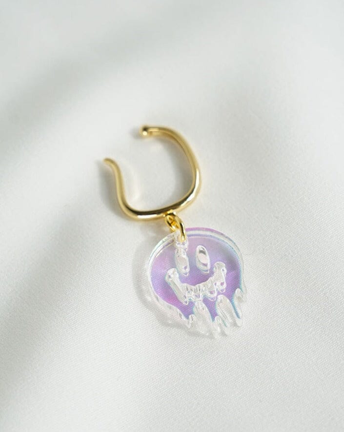 Thin Ear Cuff - Iridescent Melting Smiley Earrings ISLYNYC