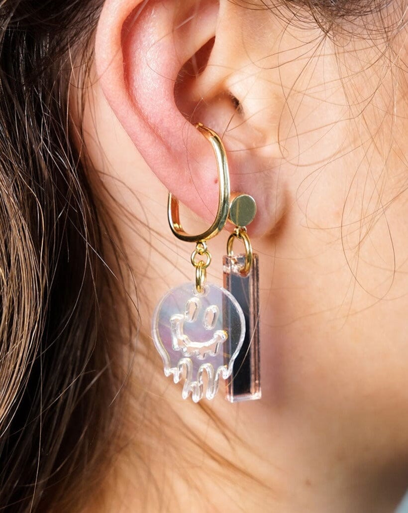 Thin Ear Cuff - Iridescent Melting Smiley Earrings ISLYNYC